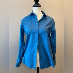 Uniqlo 100% Linen Women's Vibrant Blue Button-Down Shirt Size S